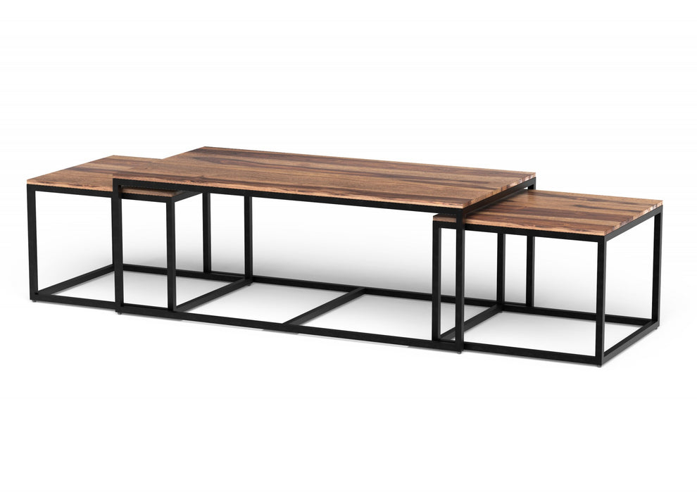Set of 3 Natural Wood Nesting Coffee and End Tables By Homeroots | Coffee Tables | Modishstore - 2