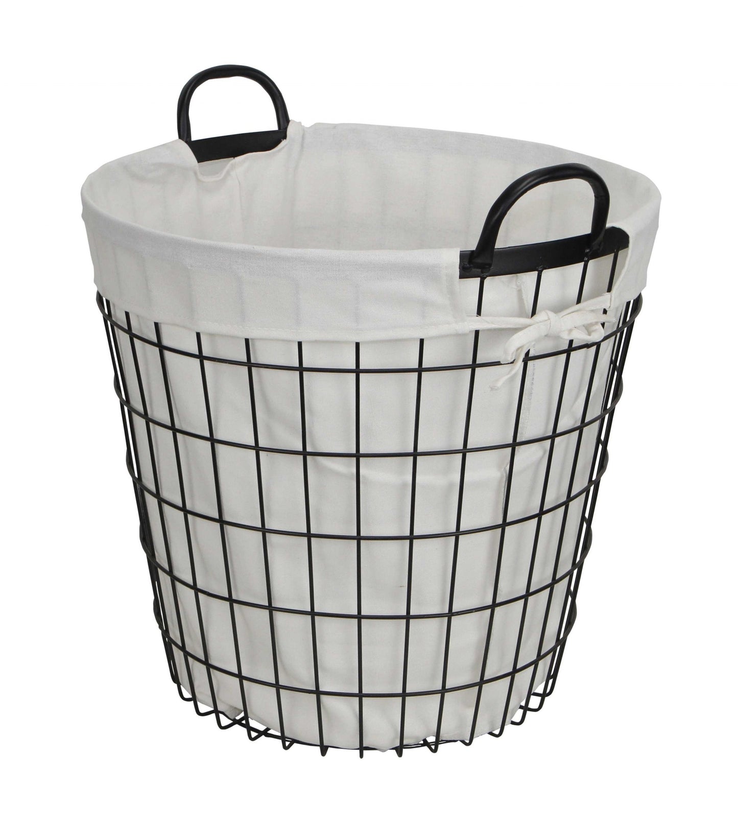 White Fabric Lined Metal Laundry Type Basket With Handle By Homeroots | Bins, Baskets & Buckets | Modishstore - 3
