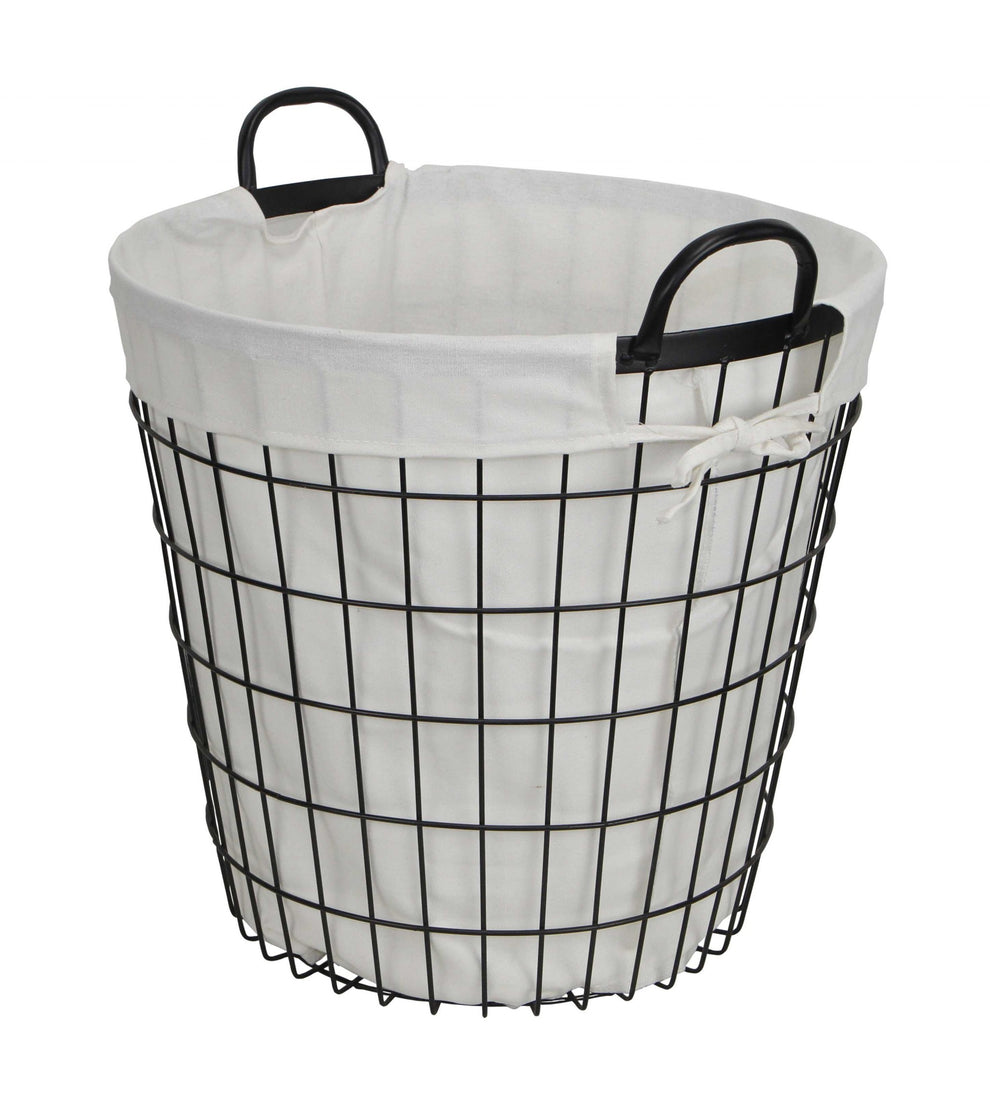White Fabric Lined Metal Laundry Type Basket With Handle By Homeroots | Bins, Baskets & Buckets | Modishstore - 4