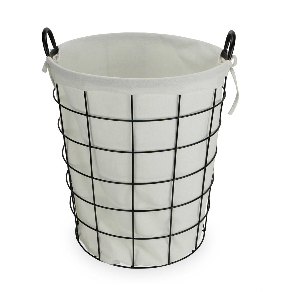 Large White Fabric Lined Metal Laundry Type Basket With Handle By Homeroots | Bins, Baskets & Buckets | Modishstore - 2