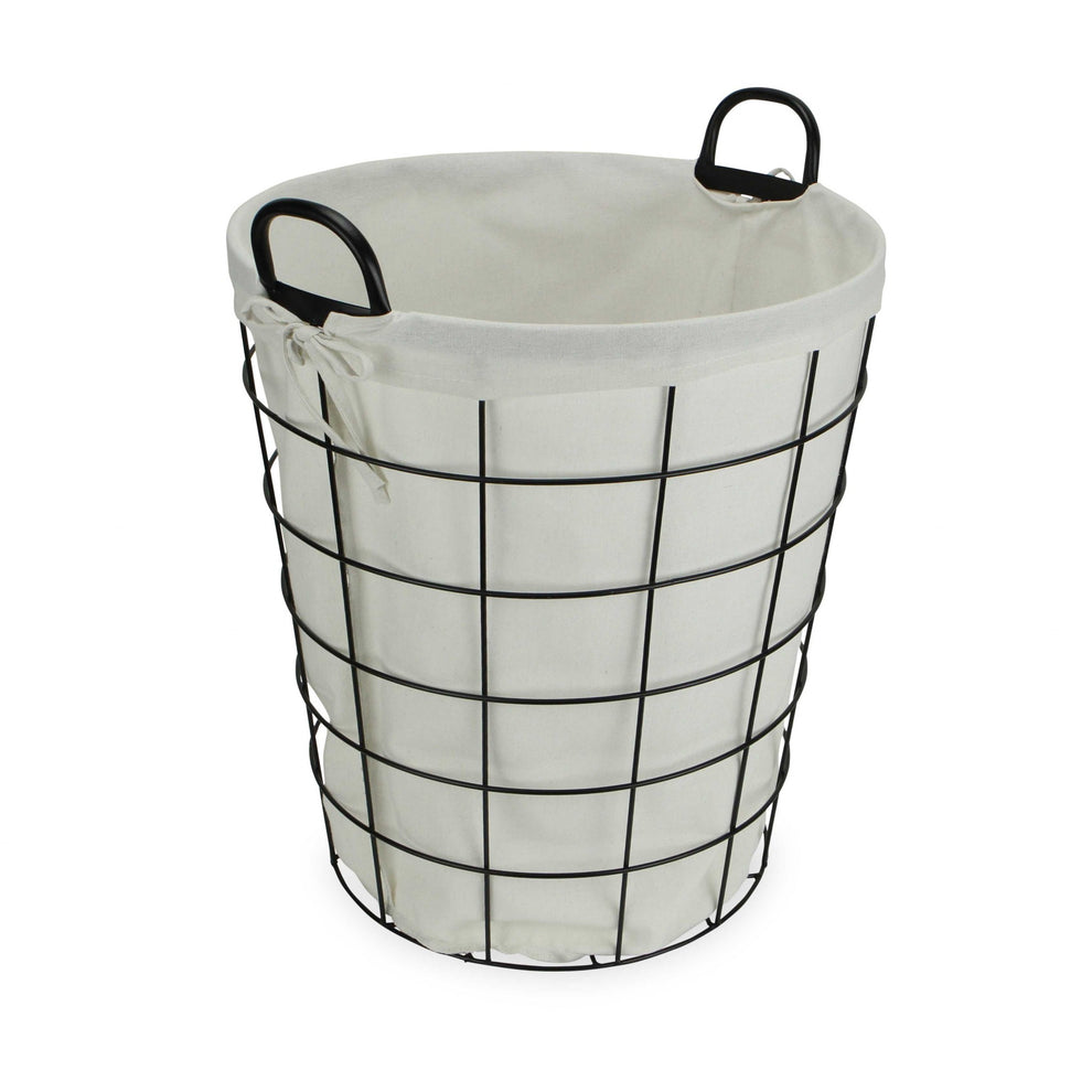 Large White Fabric Lined Metal Laundry Type Basket With Handle By Homeroots | Bins, Baskets & Buckets | Modishstore - 3