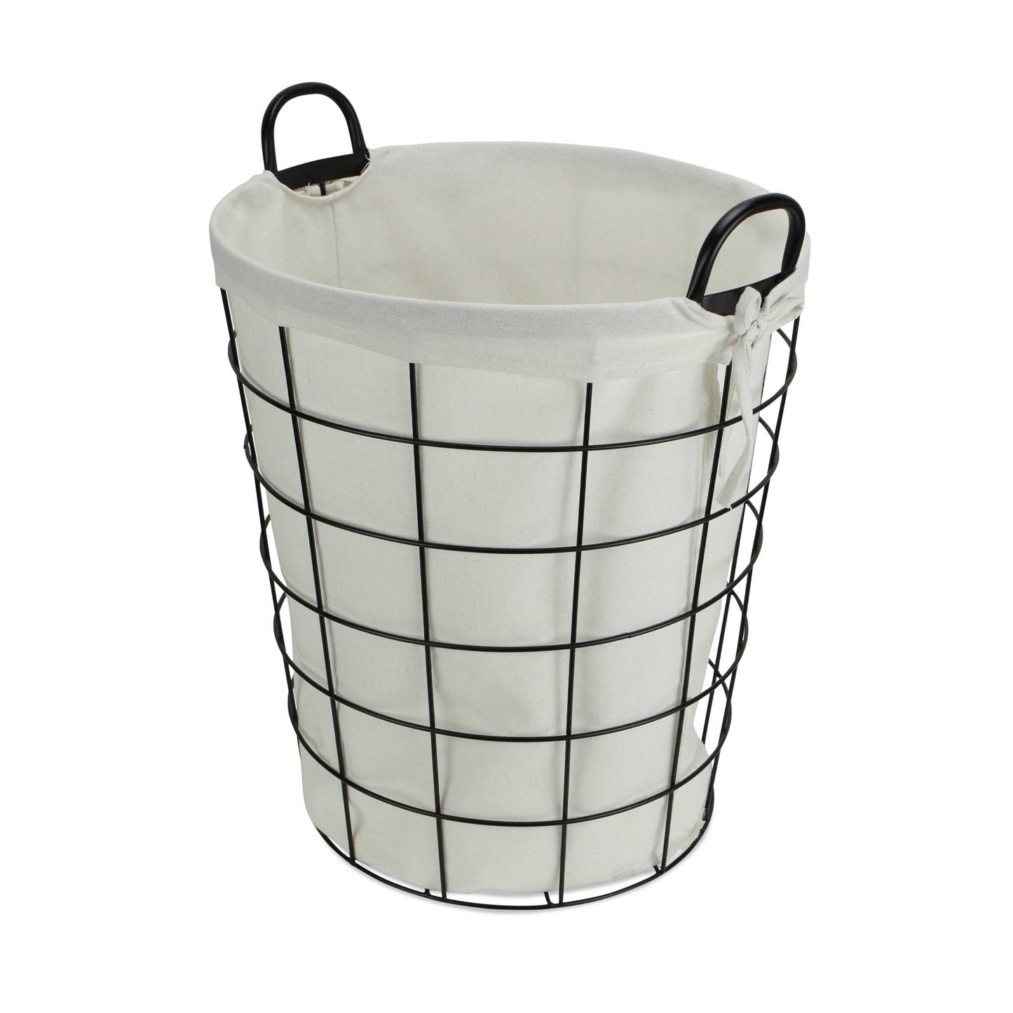 Large White Fabric Lined Metal Laundry Type Basket With Handle By Homeroots | Bins, Baskets & Buckets | Modishstore - 3