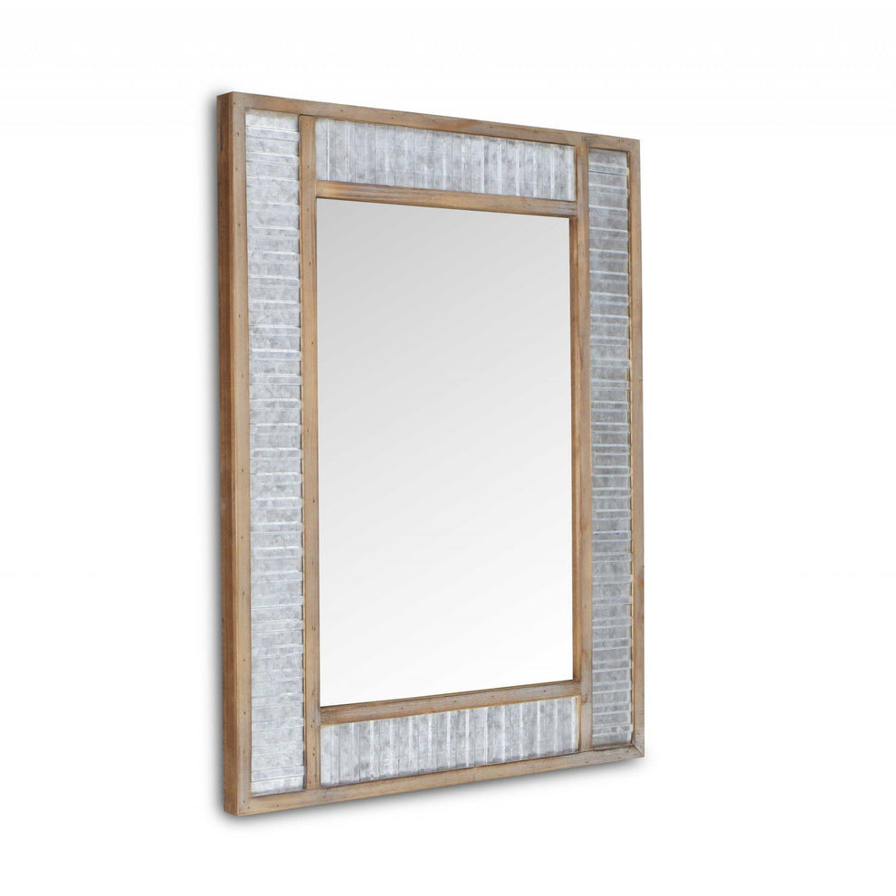 Modern Farmhouse Rectangular Wood and Galvanized Metal Wall Mirror By Homeroots | Mirrors | Modishstore - 2