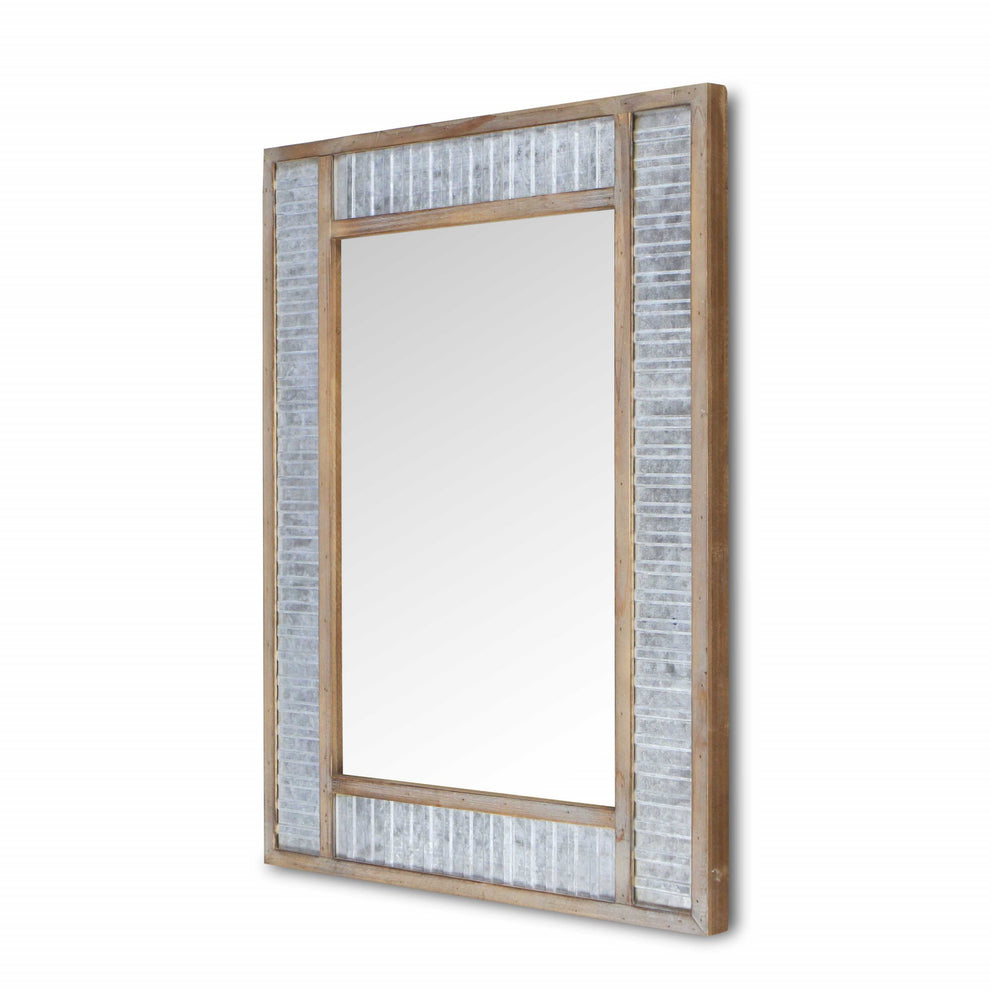 Modern Farmhouse Rectangular Wood and Galvanized Metal Wall Mirror By Homeroots | Mirrors | Modishstore - 3