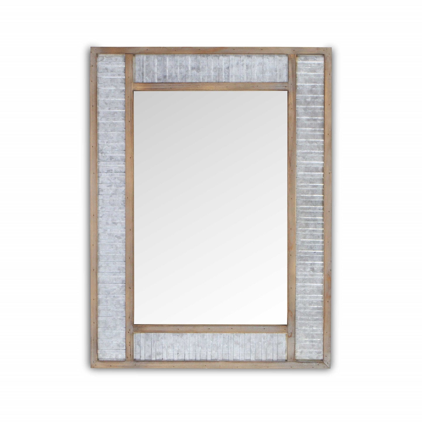 Modern Farmhouse Rectangular Wood and Galvanized Metal Wall Mirror By Homeroots | Mirrors | Modishstore - 3