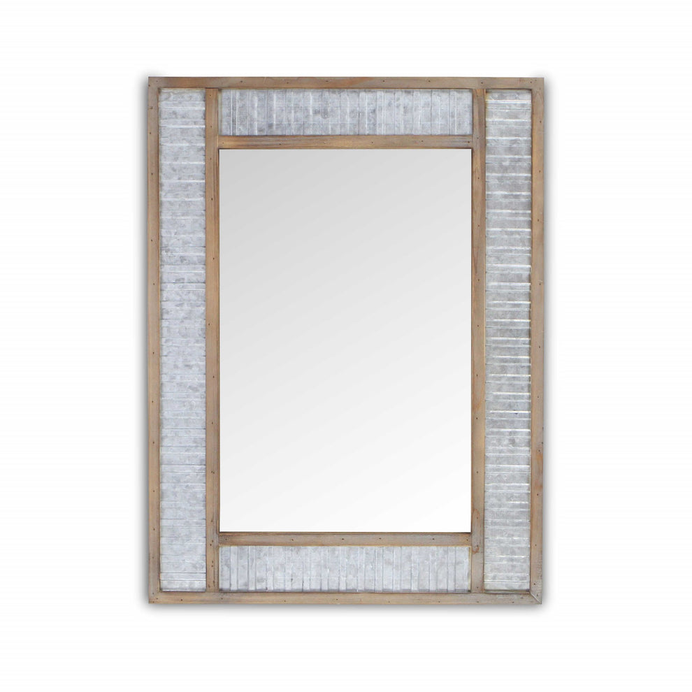 Modern Farmhouse Rectangular Wood and Galvanized Metal Wall Mirror By Homeroots | Mirrors | Modishstore - 4
