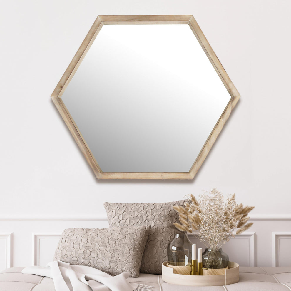 Modern Natural Wood Finish Hexagonal Wall Mirror By Homeroots | Mirrors | Modishstore - 7