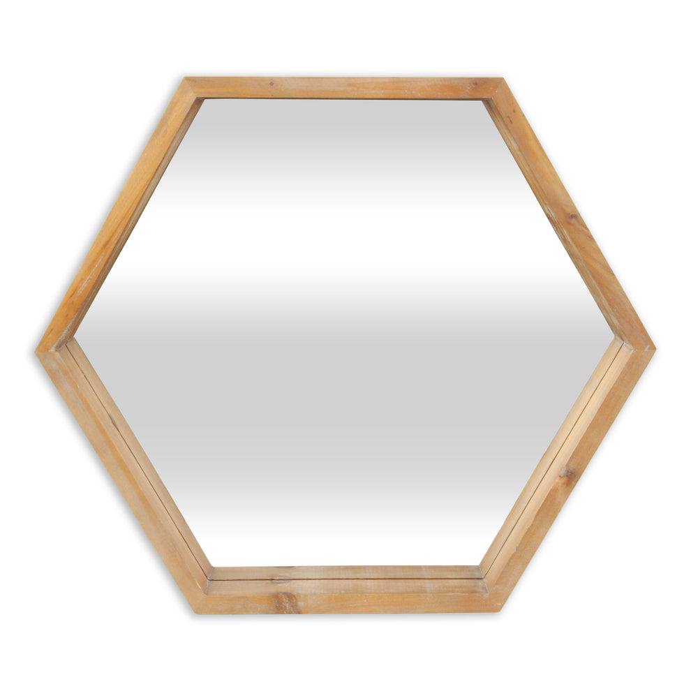 Modern Natural Wood Finish Hexagonal Wall Mirror By Homeroots | Mirrors | Modishstore - 4