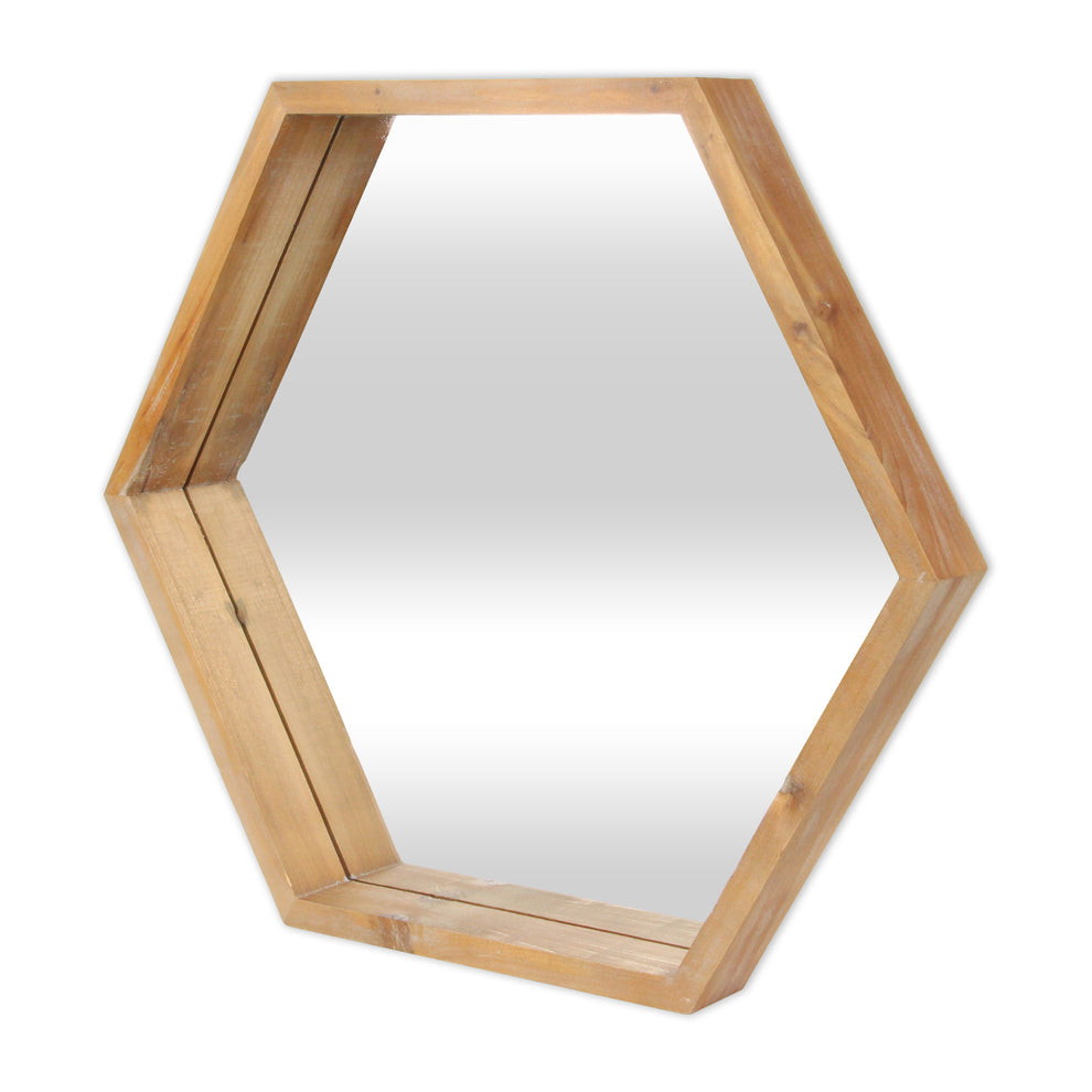 Modern Natural Wood Finish Hexagonal Wall Mirror By Homeroots | Mirrors | Modishstore - 2