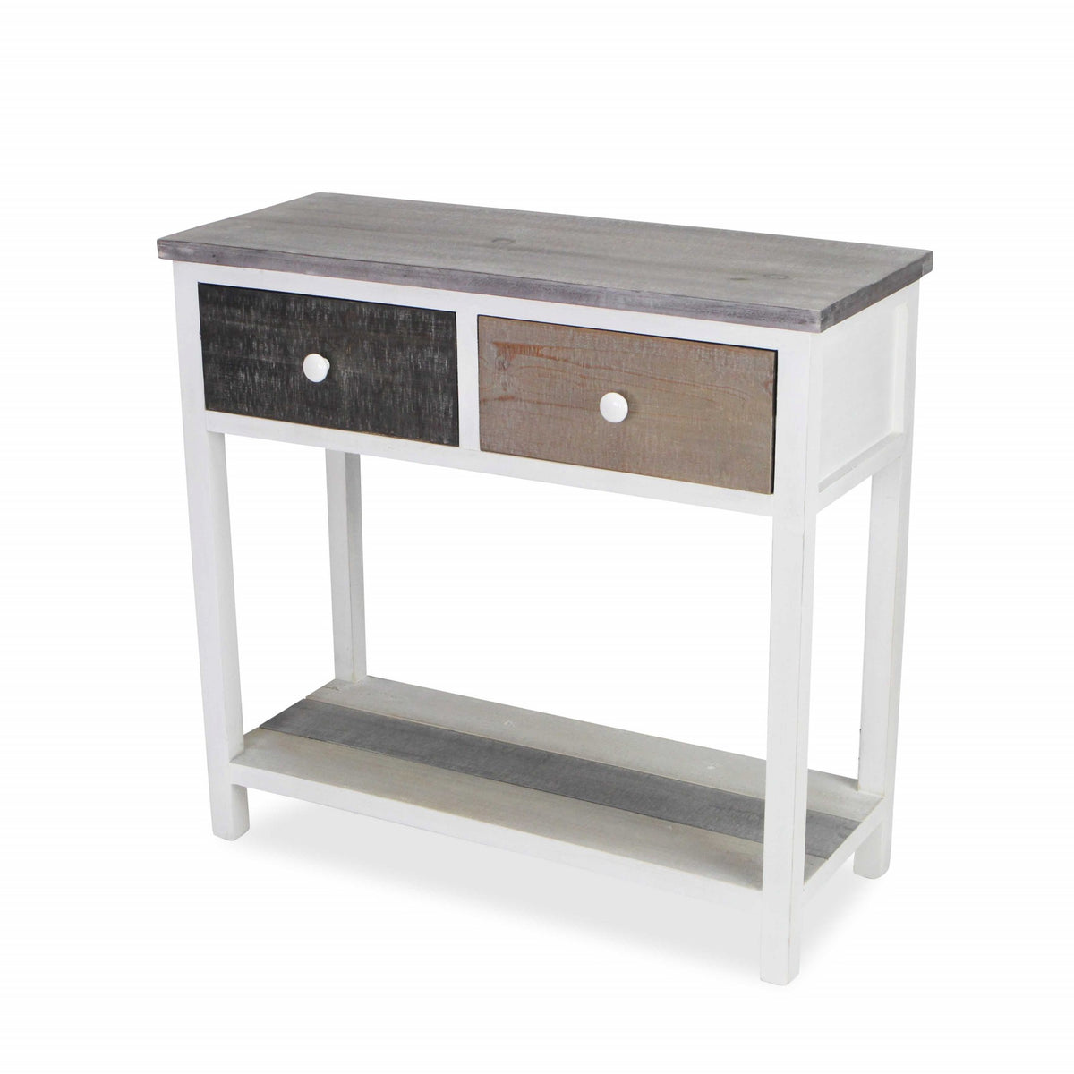 Distressed Gray and White Table with 2 Drawers and Bottom Shelf By Homeroots | Drawers | Modishstore - 3