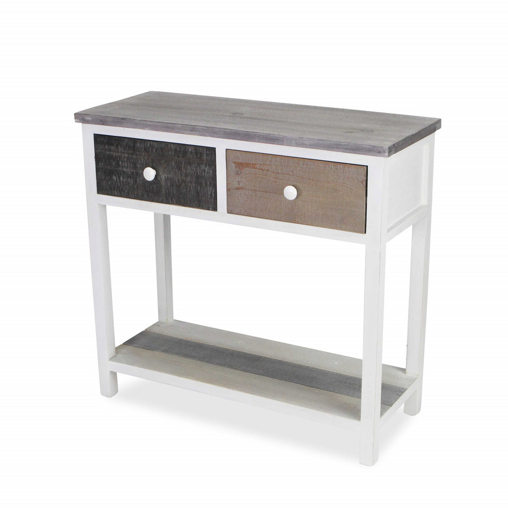 Distressed Gray and White Table with 2 Drawers and Bottom Shelf By Homeroots | Drawers | Modishstore - 3