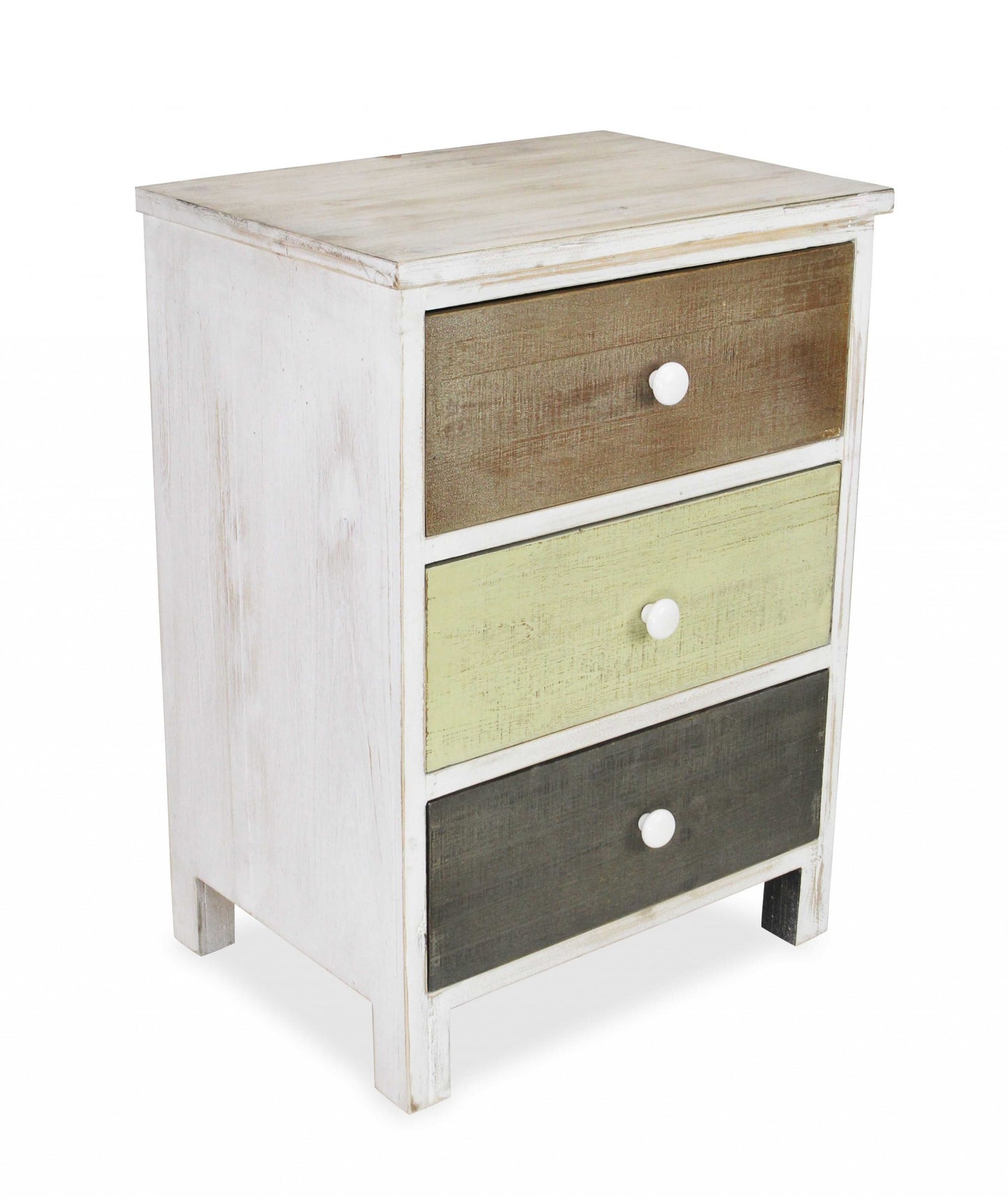 Distressed Gray and White Side Cabinet with 3 Drawers By Homeroots | Drawers | Modishstore - 2