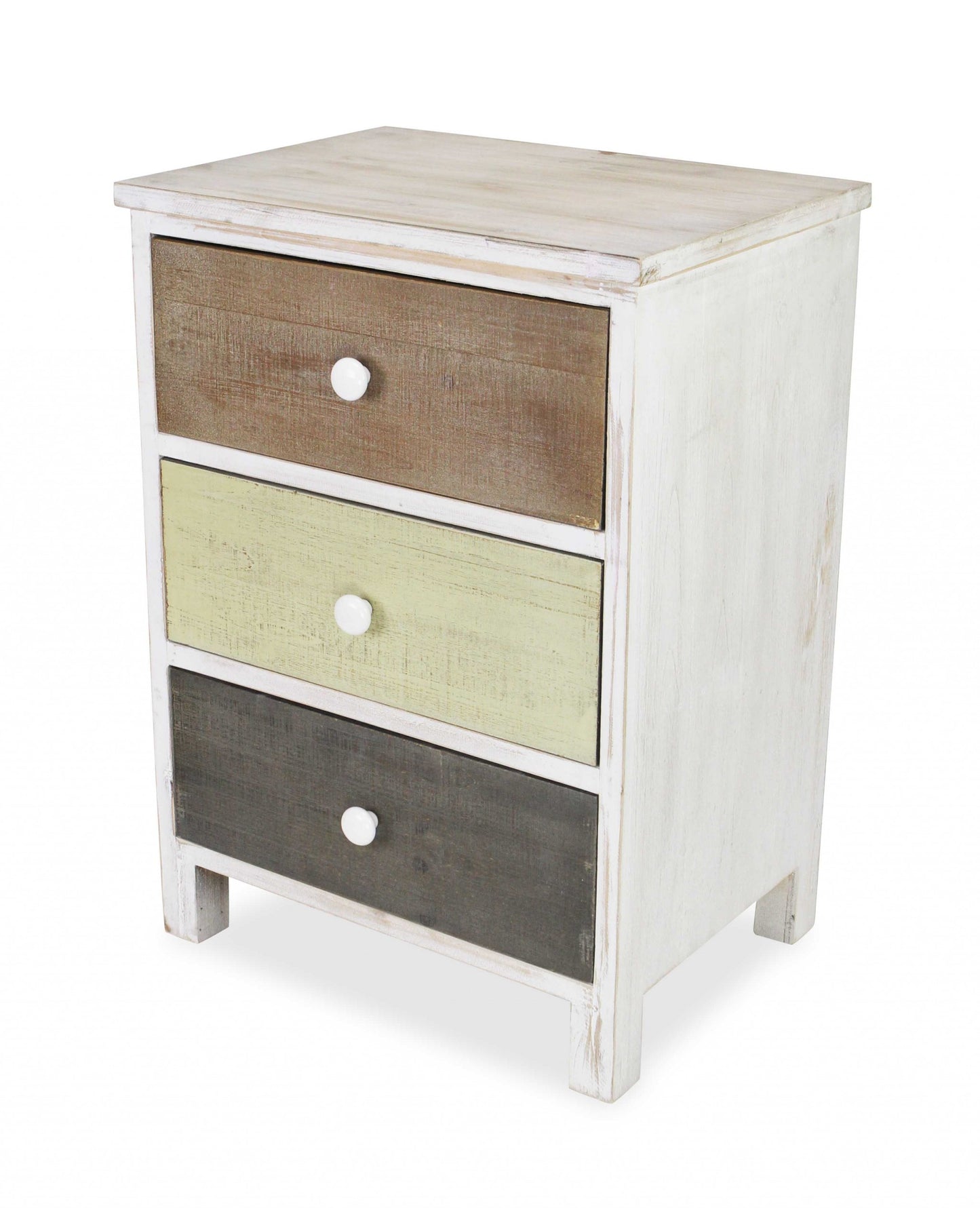 Distressed Gray and White Side Cabinet with 3 Drawers By Homeroots | Drawers | Modishstore - 3