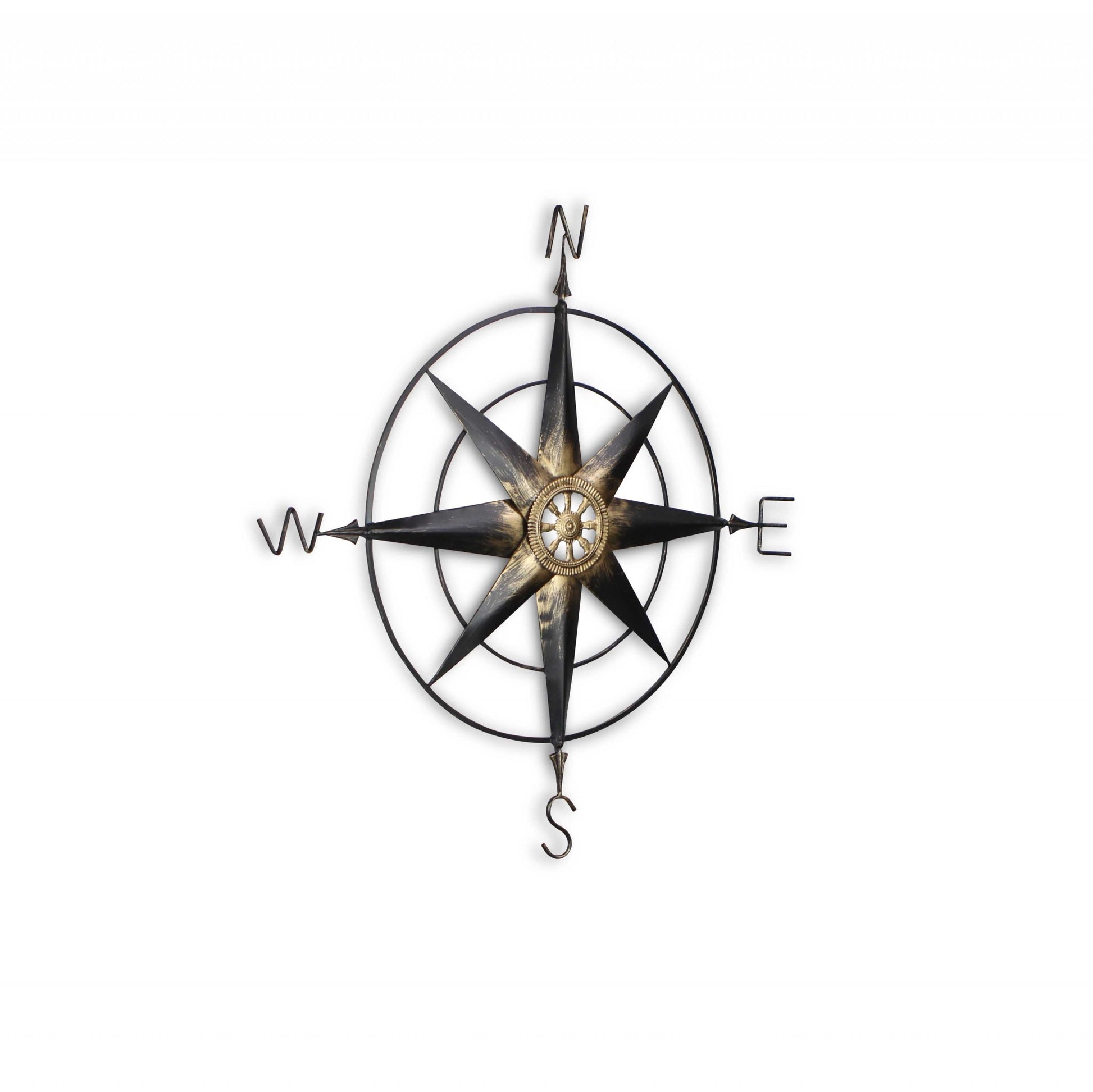 Black Metal Wall Decor Compass with Gold Center Accents By Homeroots | Wall Decor | Modishstore