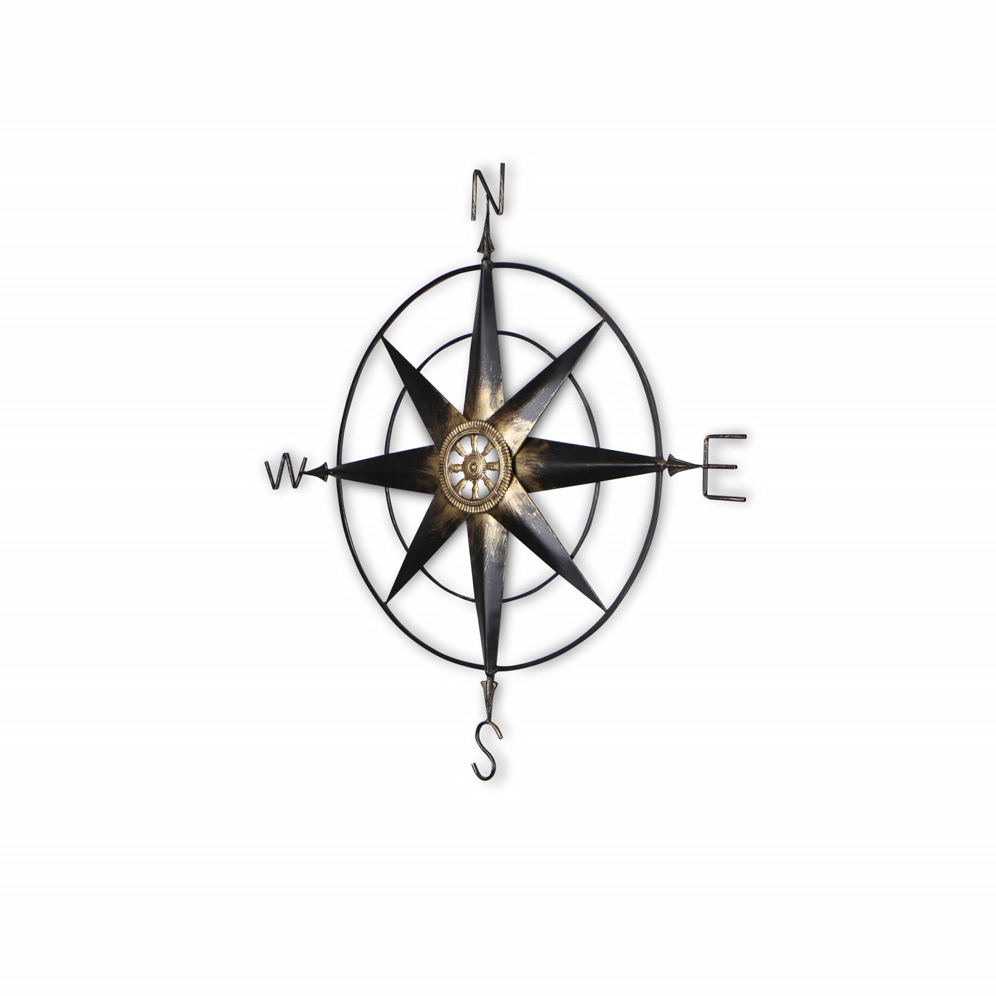Black Metal Wall Decor Compass with Gold Center Accents By Homeroots | Wall Decor | Modishstore - 2