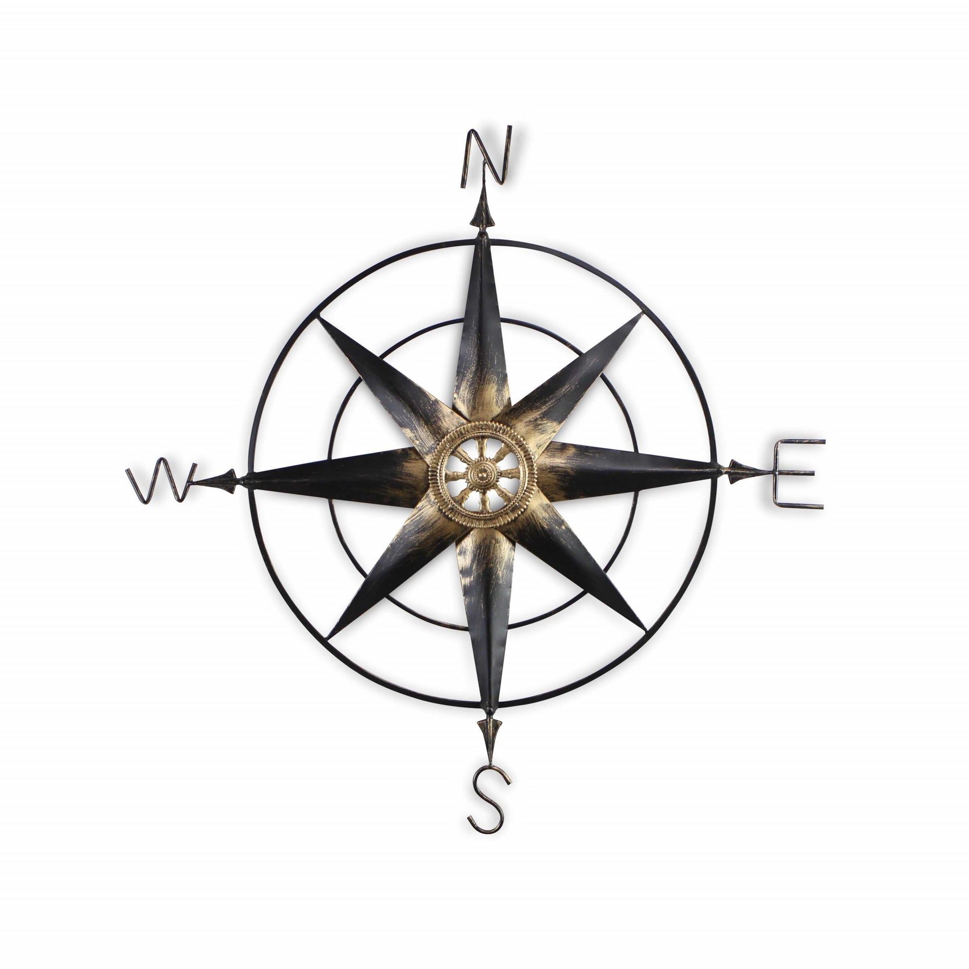 Black Metal Wall Decor Compass with Gold Center Accents By Homeroots | Wall Decor | Modishstore - 3