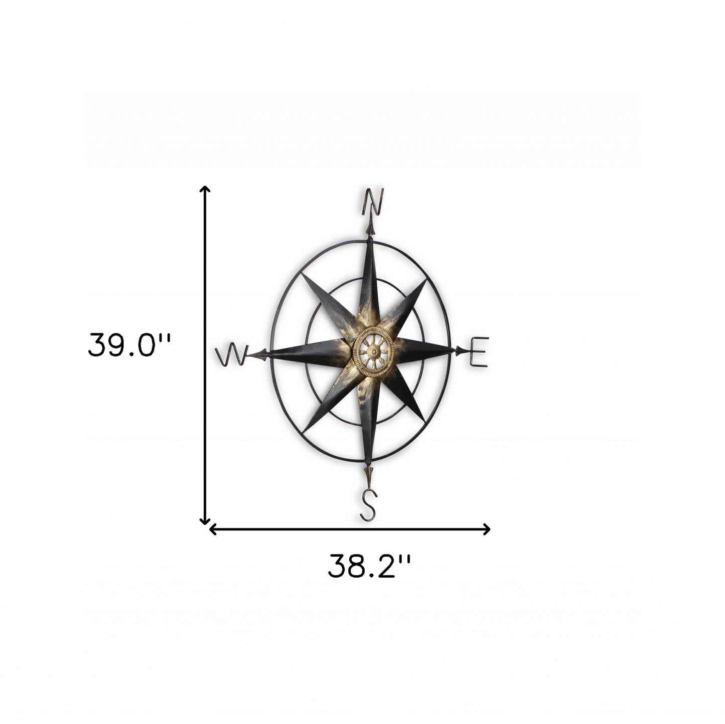 Black Metal Wall Decor Compass with Gold Center Accents By Homeroots | Wall Decor | Modishstore - 6