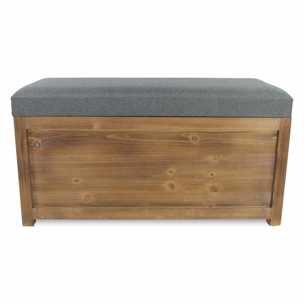 Set of 2 Rectangular Gray Linen Fabric and Wood Storage Benches By Homeroots | Benches | Modishstore - 3