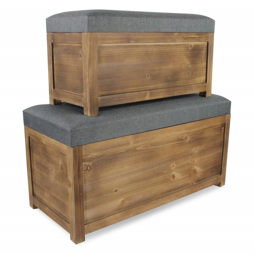 Set of 2 Rectangular Gray Linen Fabric and Wood Storage Benches By Homeroots | Benches | Modishstore - 8