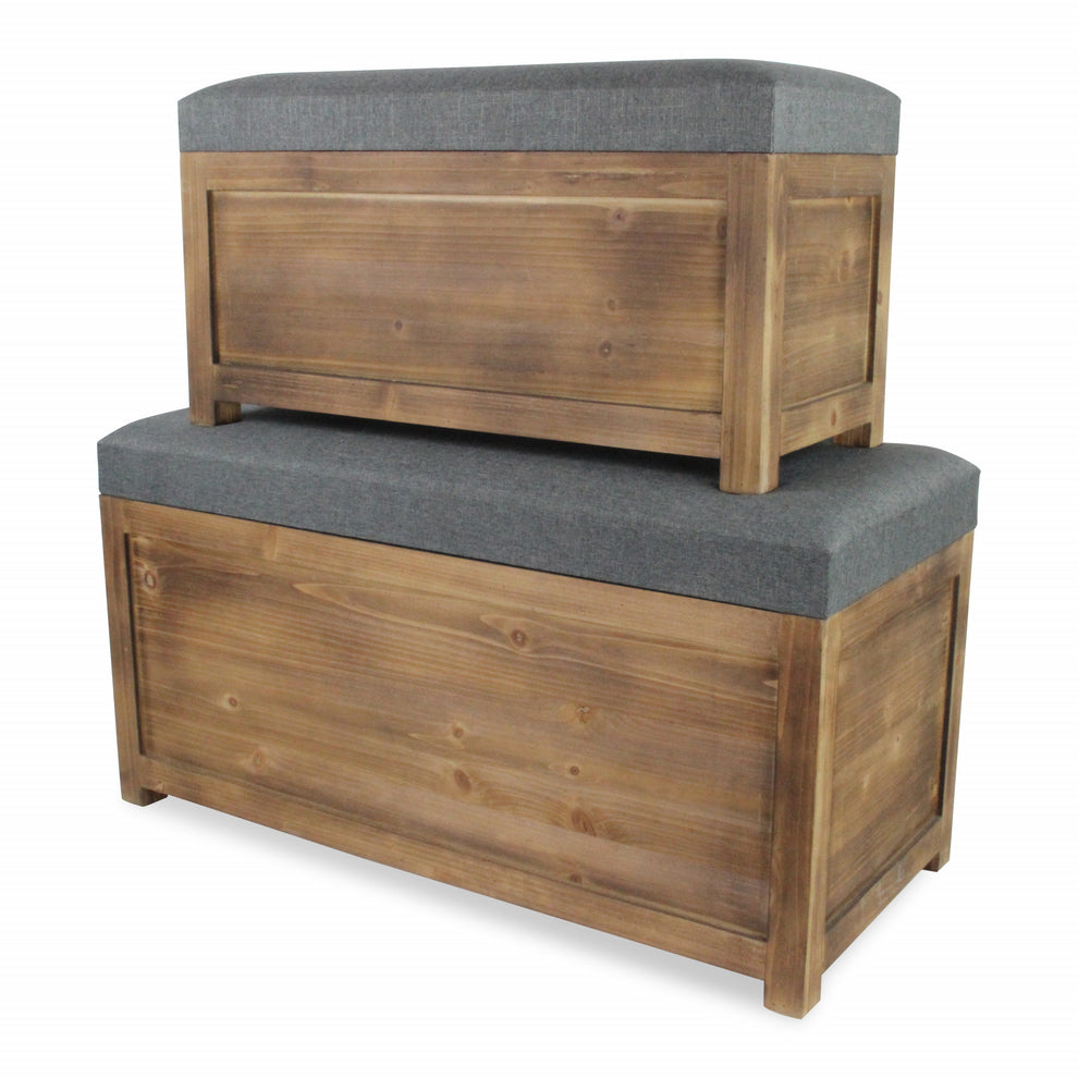 Set of 2 Rectangular Gray Linen Fabric and Wood Storage Benches By Homeroots | Benches | Modishstore - 5
