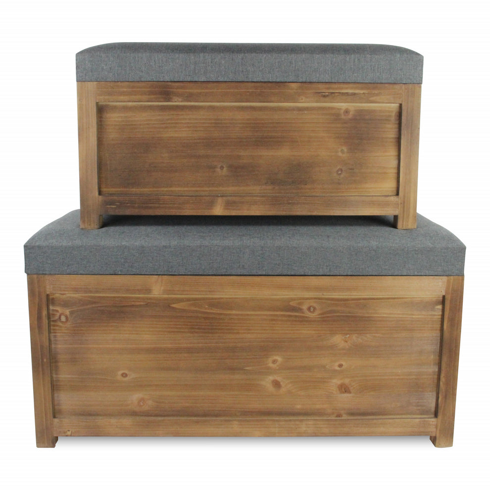 Set of 2 Rectangular Gray Linen Fabric and Wood Storage Benches By Homeroots | Benches | Modishstore - 6