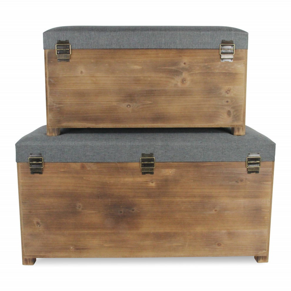 Set of 2 Rectangular Gray Linen Fabric and Wood Storage Benches By Homeroots | Benches | Modishstore - 7