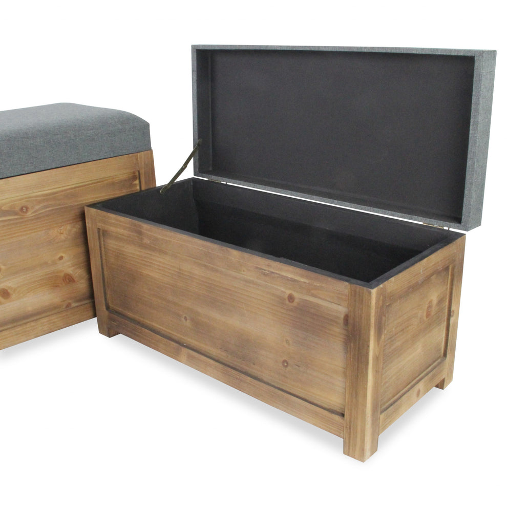 Set of 2 Rectangular Gray Linen Fabric and Wood Storage Benches By Homeroots | Benches | Modishstore - 9
