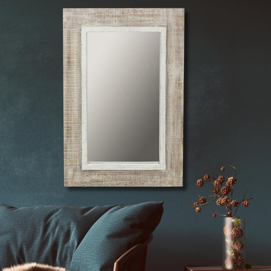 Rectangular Rustic White Wash Finish Wall Mirror By Homeroots | Mirrors | Modishstore - 7