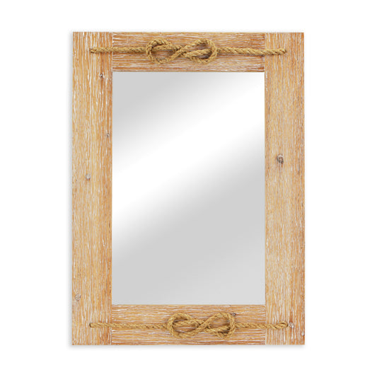 Brown Wood Finished Frame with Nautical Rope Accent Wall Mirror By Homeroots | Mirrors | Modishstore