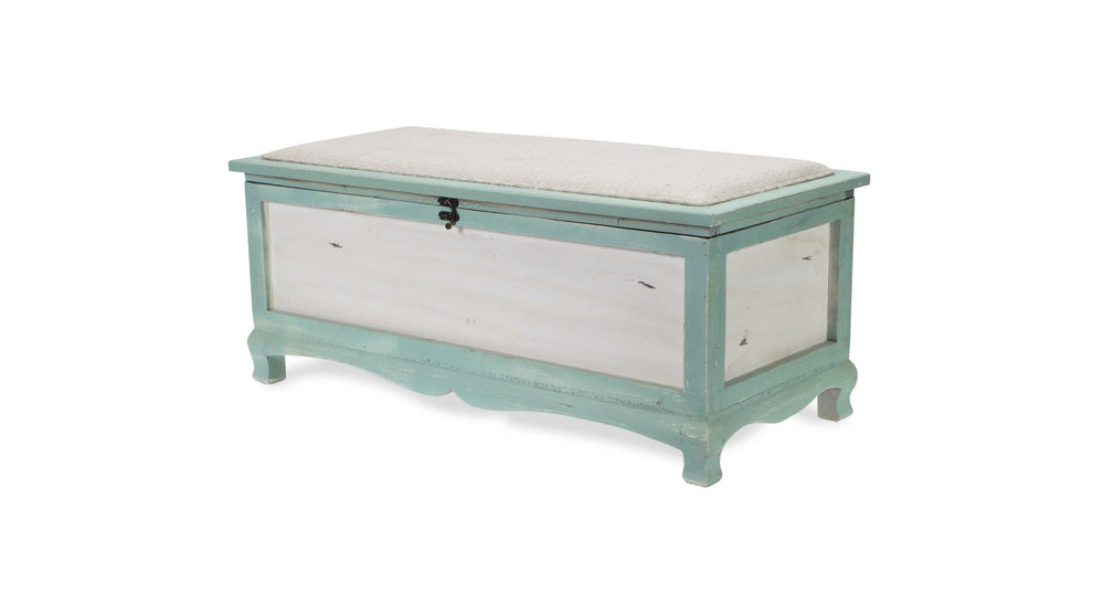 Rectangular Green Wooden with seat Cushion and inside Storage Bench By Homeroots | Benches | Modishstore - 2