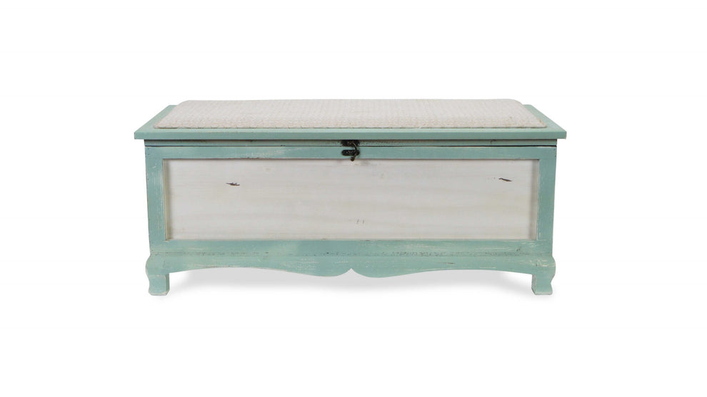 Rectangular Green Wooden with seat Cushion and inside Storage Bench By Homeroots | Benches | Modishstore - 3