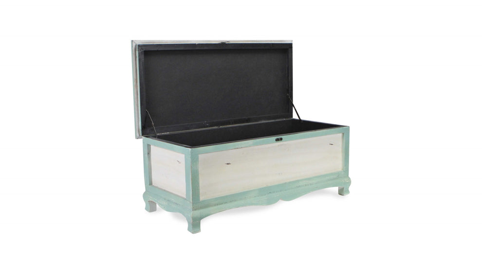 Rectangular Green Wooden with seat Cushion and inside Storage Bench By Homeroots | Benches | Modishstore - 4