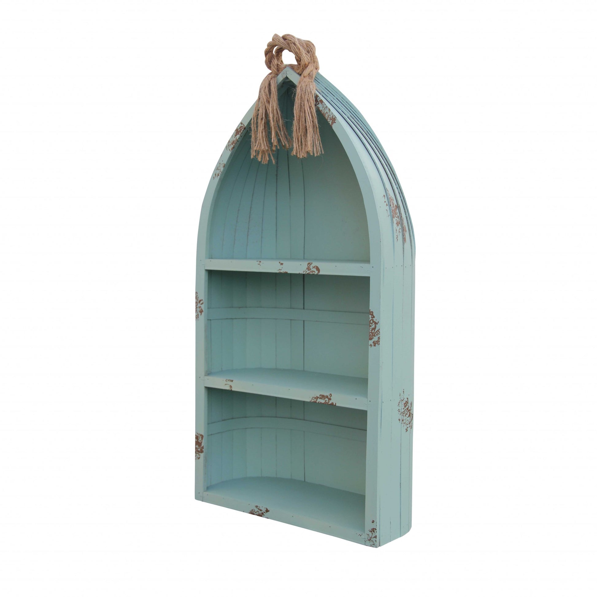 Distressed Blue Canoe Hanging Shelf By Homeroots | Shelves & Shelving Units | Modishstore - 2
