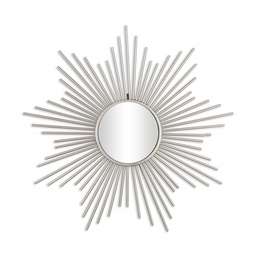 Striking Silver Metal Sunburst Design Wall Mirror By Homeroots | Mirrors | Modishstore - 4