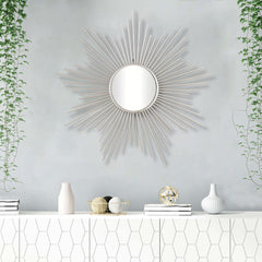 Striking Silver Metal Sunburst Design Wall Mirror By Homeroots