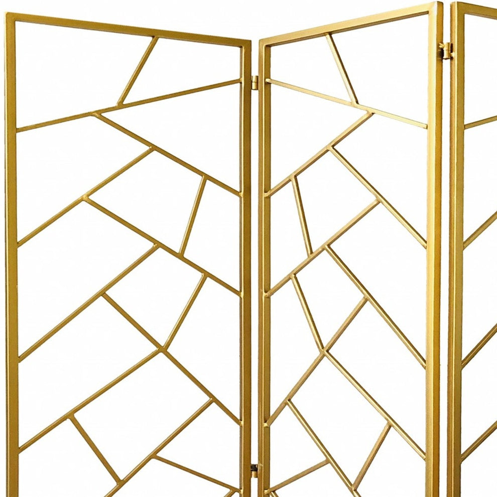Golden Abstract Geo Three Panel Room Divider Screen By Homeroots | Room Dividers | Modishstore - 6