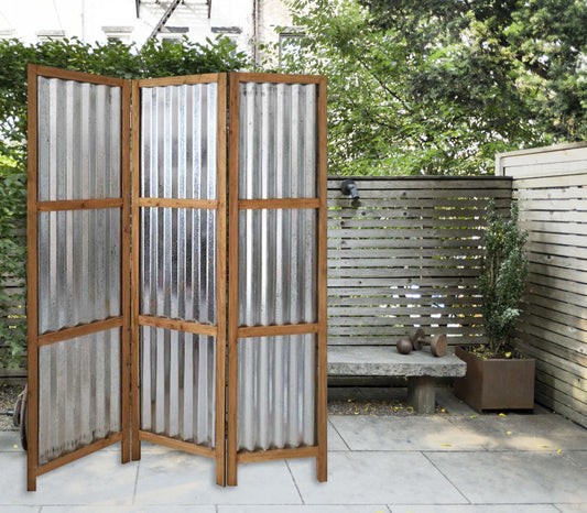 Gray Industrial Galvanized Metal Three Panel Room Divider Screen By Homeroots | Room Dividers | Modishstore - 3