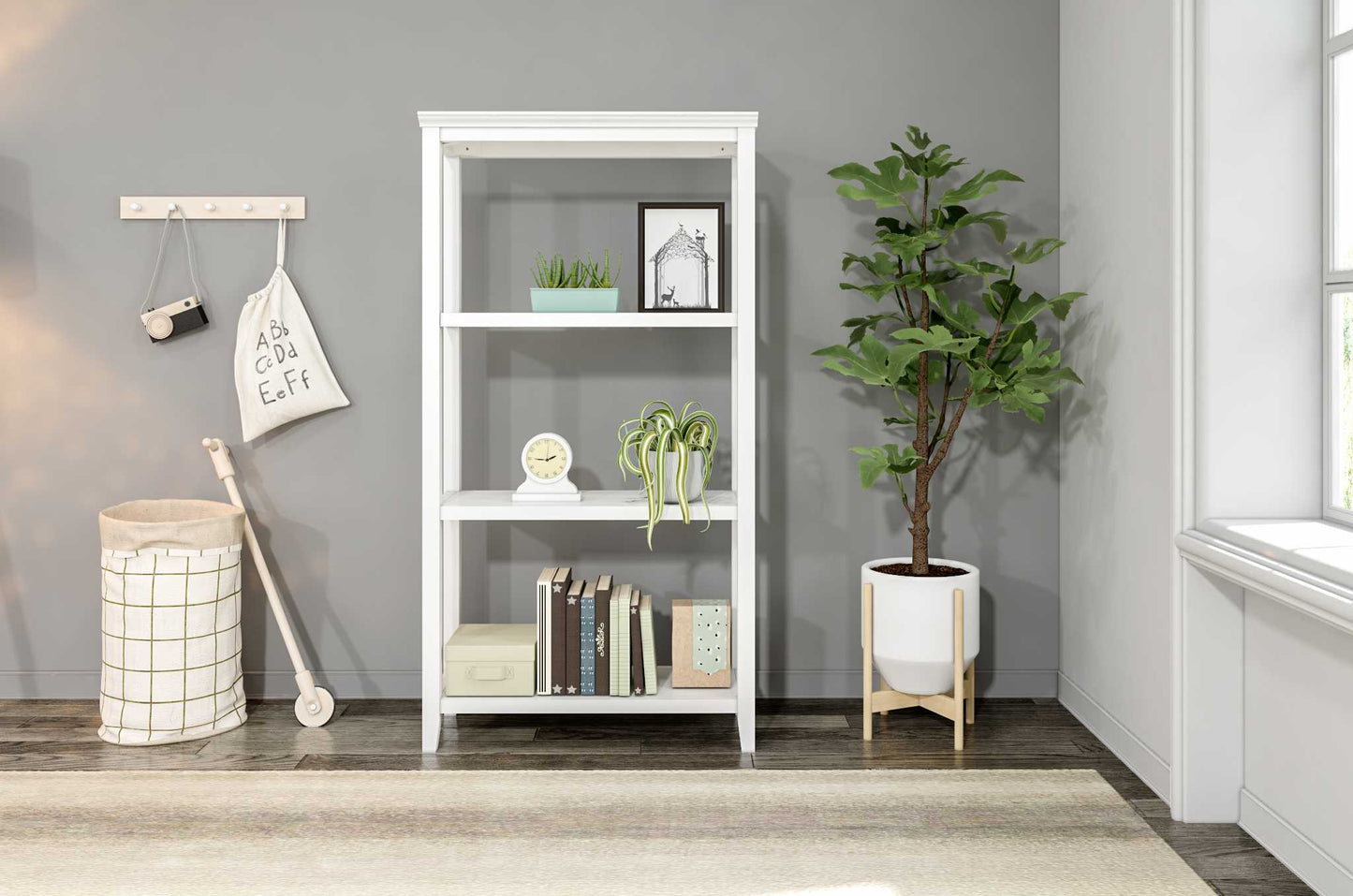60" Bookcase with 2 Shelves in Washed Grey By Homeroots - 379946 | Bookcases | Modishstore - 9