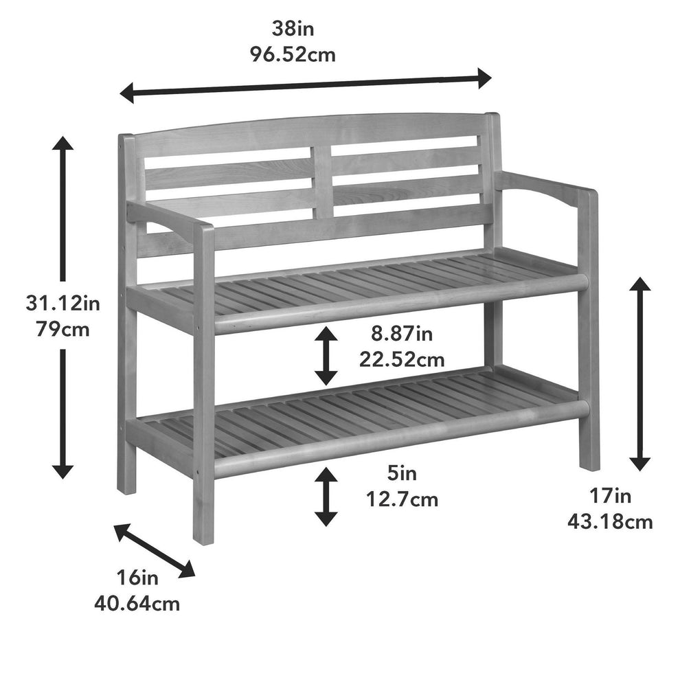 Chestnut Finish Solid Wood Slat Bench with High Back and Shelf By Homeroots | Benches | Modishstore - 6