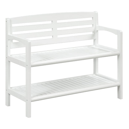 Chestnut Finish Solid Wood Slat Bench with High Back and Shelf By Homeroots | Benches | Modishstore - 7