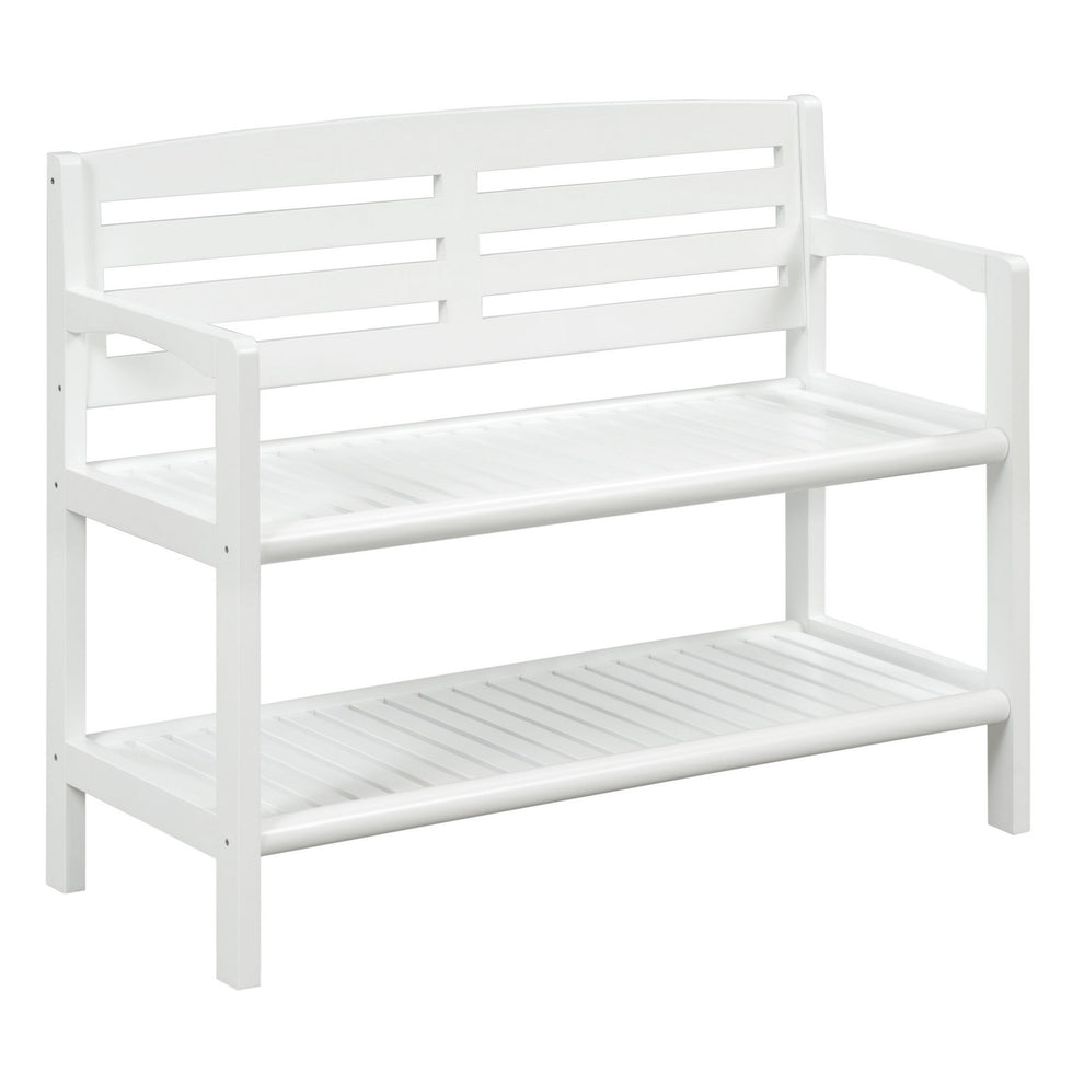 Chestnut Finish Solid Wood Slat Bench with High Back and Shelf By Homeroots | Benches | Modishstore - 7