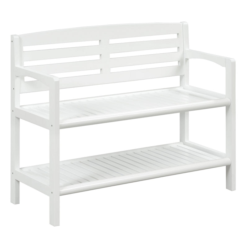 Chestnut Finish Solid Wood Slat Bench with High Back and Shelf By Homeroots | Benches | Modishstore - 7