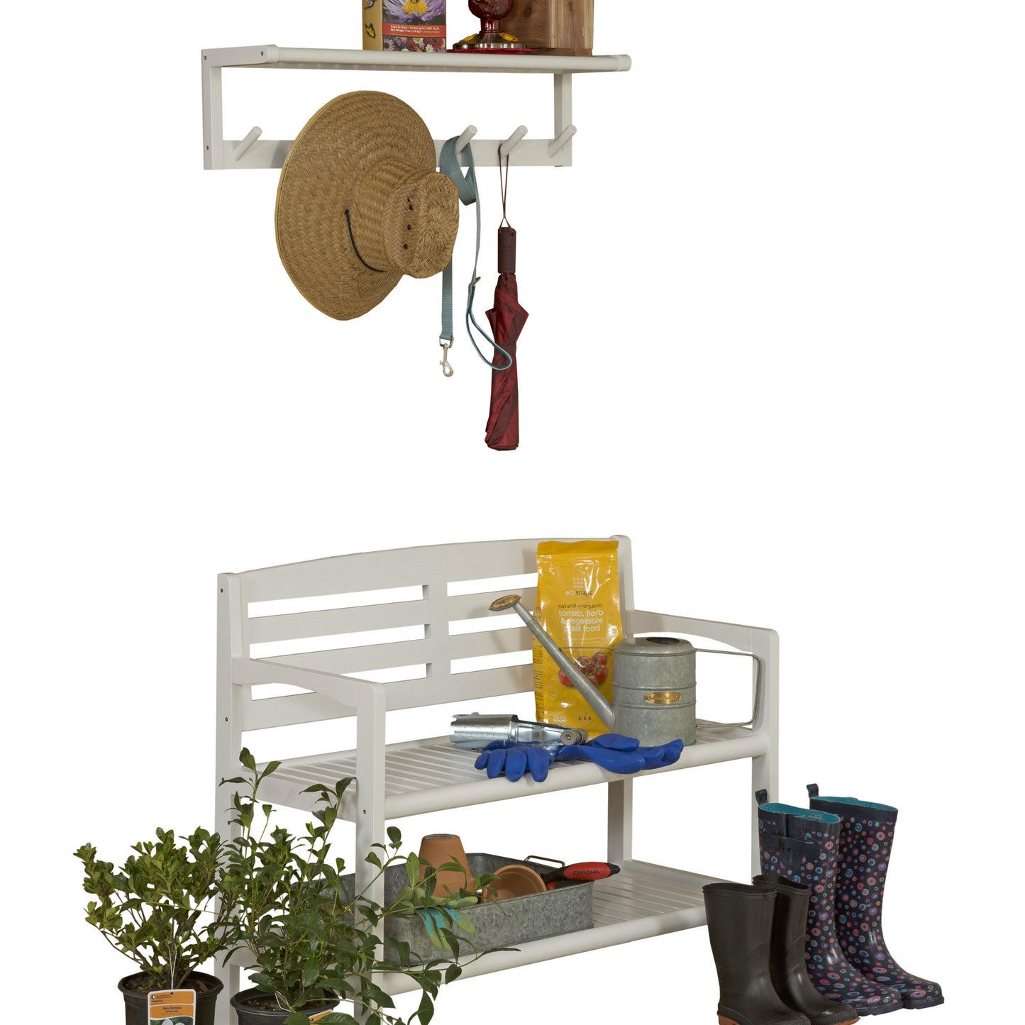 Chestnut Finish Solid Wood Slat Bench with High Back and Shelf By Homeroots | Benches | Modishstore - 11