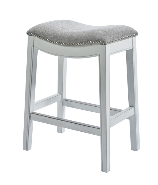 Counter Height Saddle Style Counter Stool With Grey Fabric And Nail Head Trim By Homeroots | Counter Stools | Modishstore