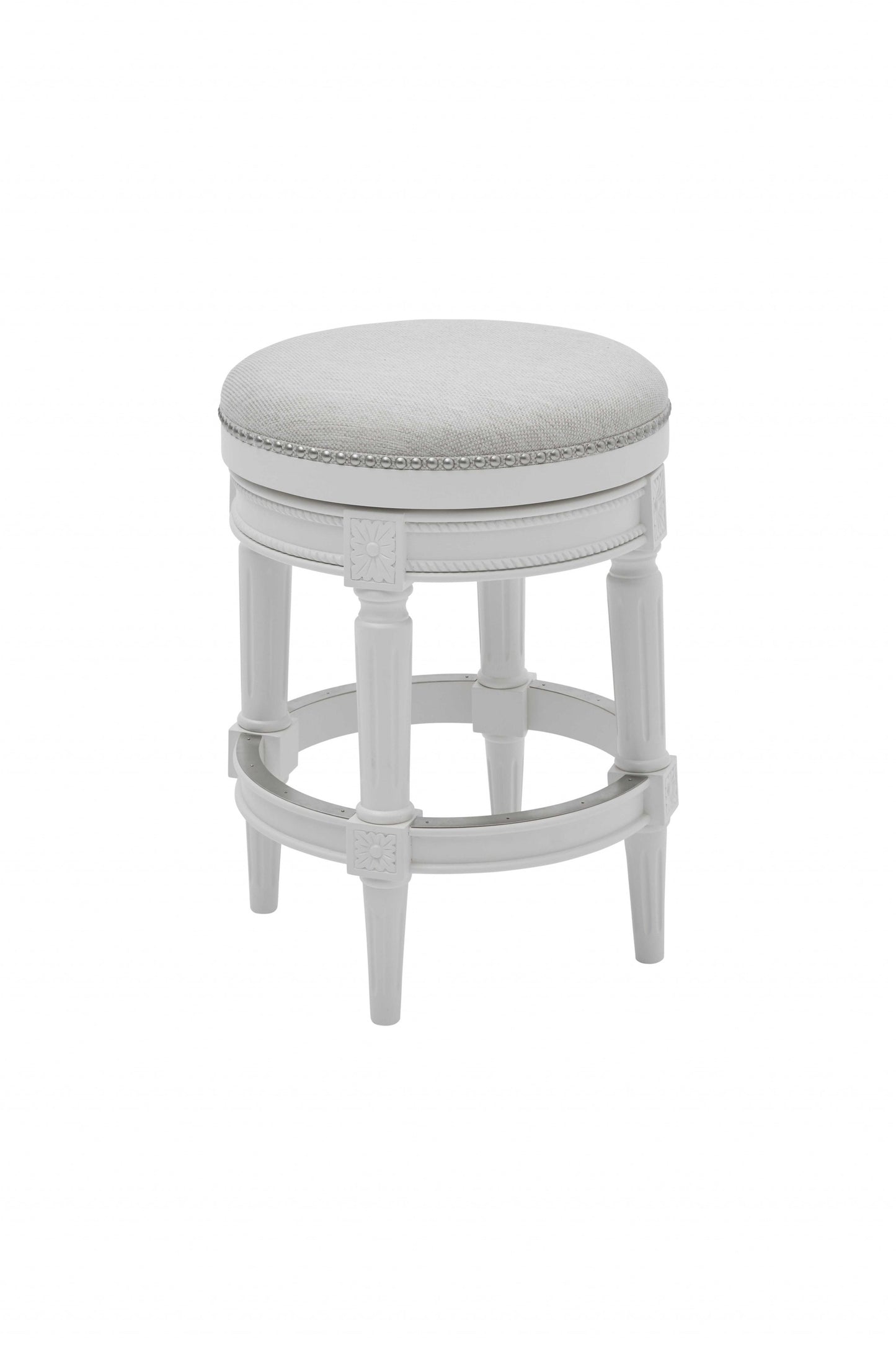 Counter Height Round Counter Stool In Alabaster White Fabric By Homeroots | Counter Stools | Modishstore