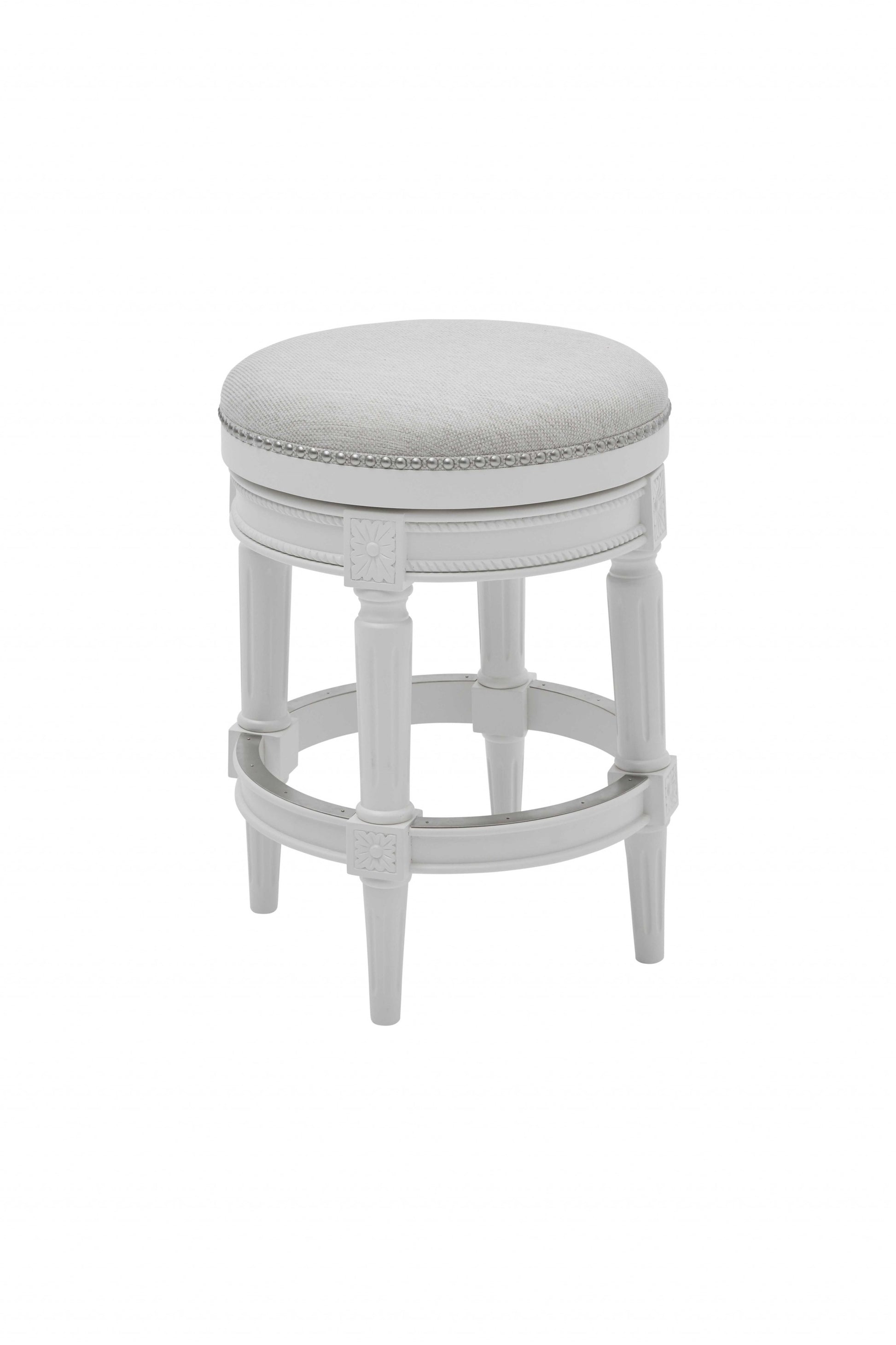 Counter Height Round Counter Stool In Alabaster White Fabric By Homeroots | Counter Stools | Modishstore - 3