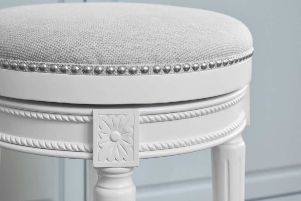 Counter Height Round Counter Stool In Alabaster White Fabric By Homeroots | Counter Stools | Modishstore - 4