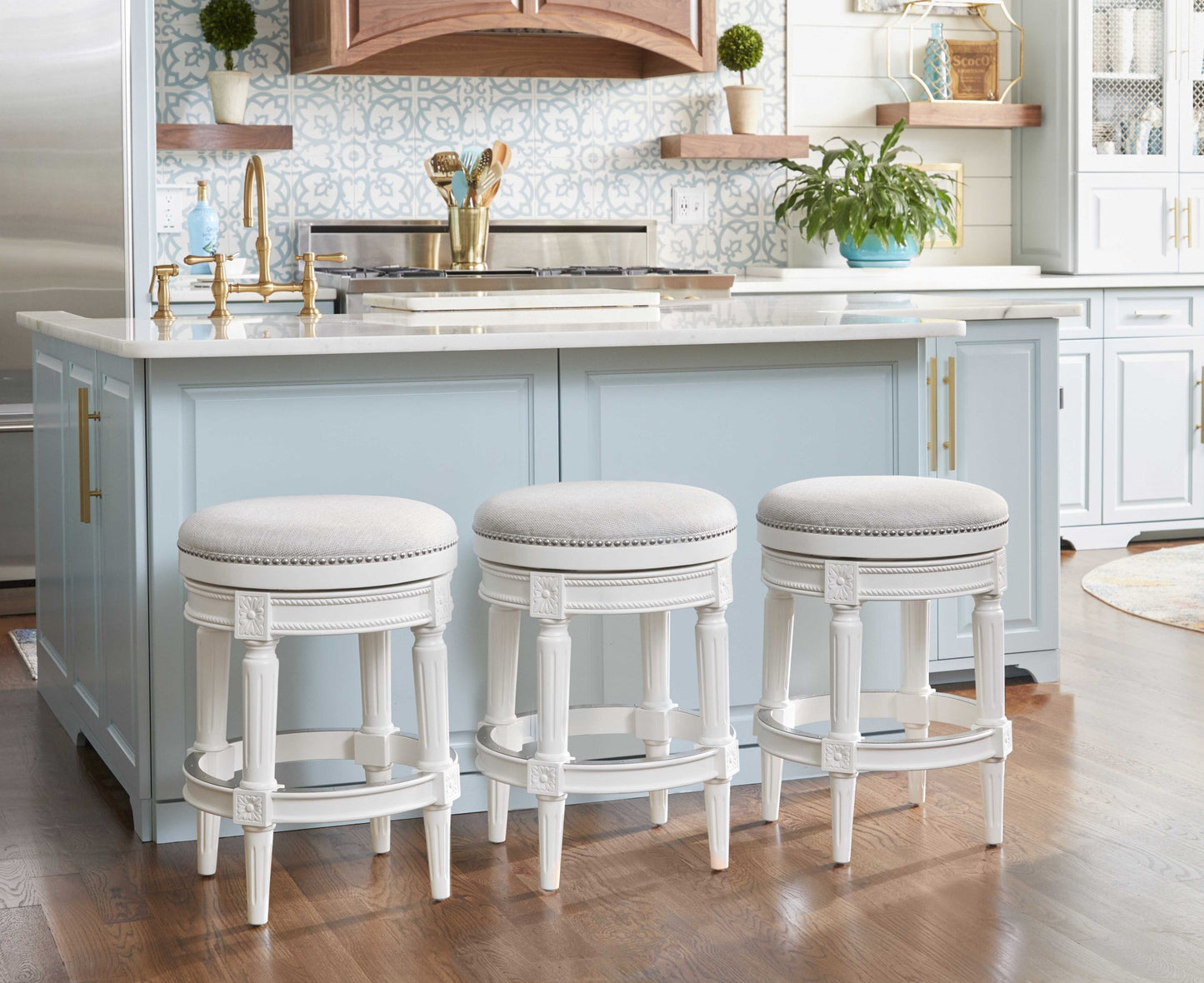 Counter Height Round Counter Stool In Alabaster White Fabric By Homeroots | Counter Stools | Modishstore