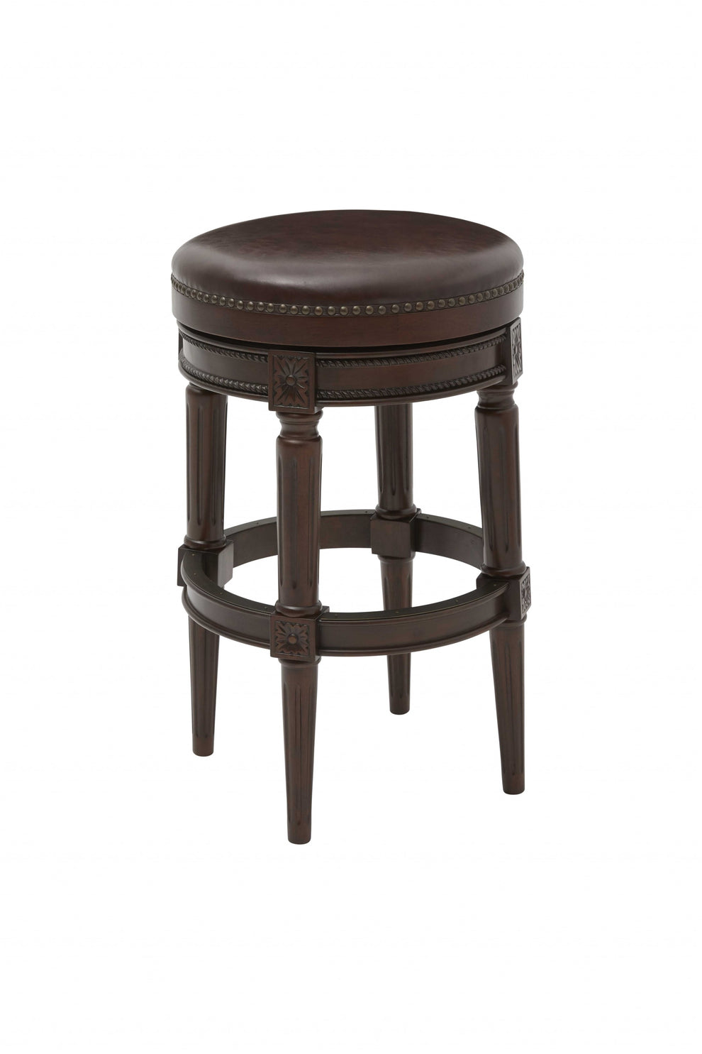 Distressed Walnut Finished Bar Height Round Stool By Homeroots | Bar Stools | Modishstore - 2
