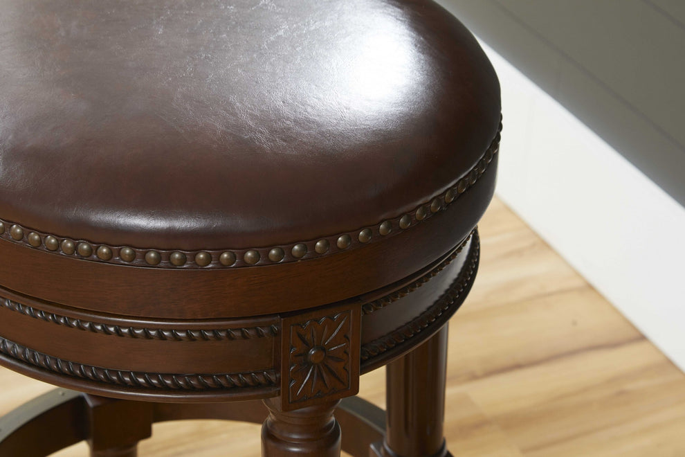 Distressed Walnut Finished Bar Height Round Stool By Homeroots | Bar Stools | Modishstore - 3